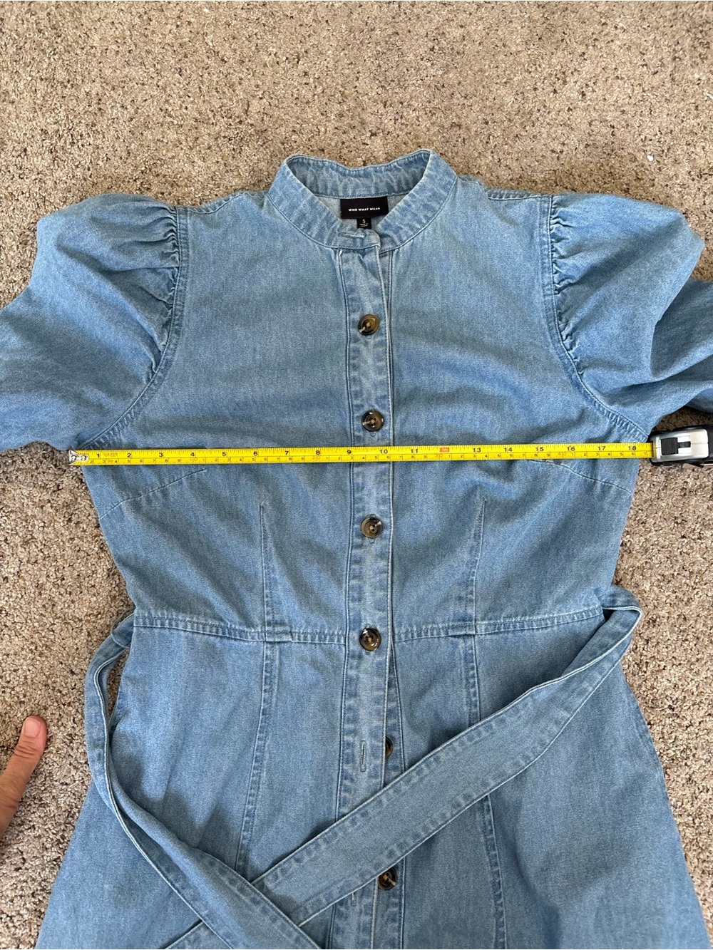 Who What Wear Light Blue Denim Button-Front Midi Dress with Tie Waist - Picture 10 of 12